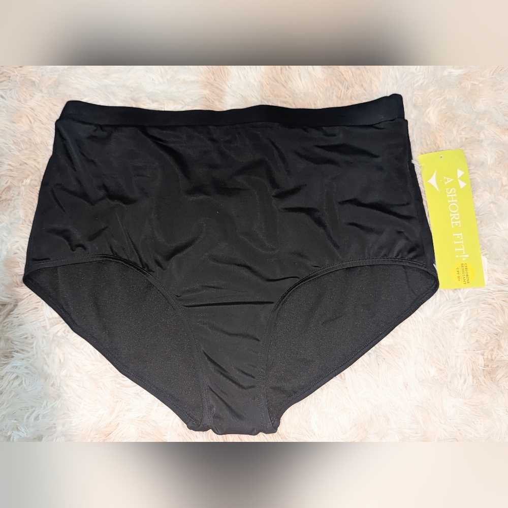 NWT,Shore Fit, Black, Chlorine Resistant,Tummy Control, Swim Bottoms-Women's 22W